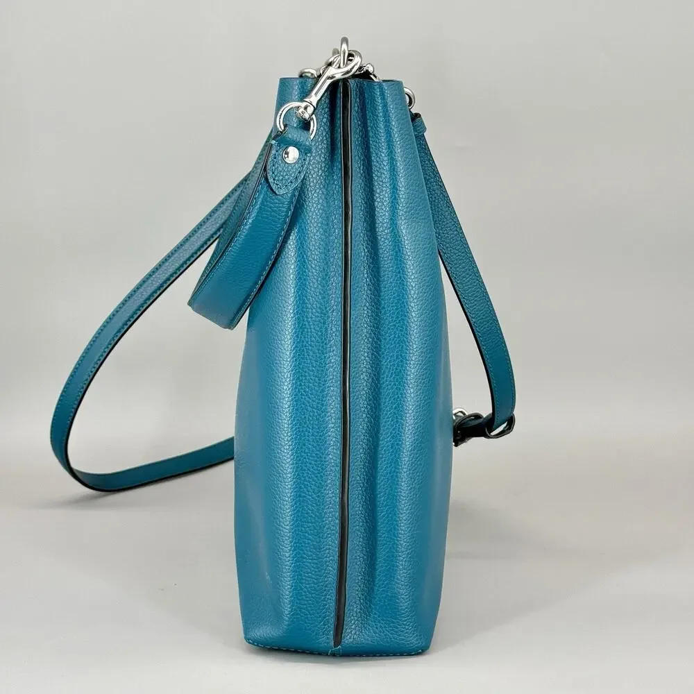 Coach Mollie Bucket Bag 22 Teal Blue Leather Duffle Shoulder Bag Purse